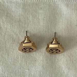 Tory Burch Logo Gold Stud Earrings